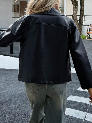 1723942 Long Sleeves Pockets Solid Color Zipper Lapel Jackets Overcoat
