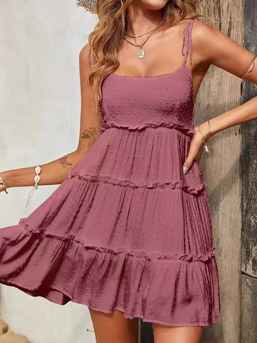 A-LINE JACQUARD JACQUARD Color sólido plisado División División de espaguetis Mini Vestidos