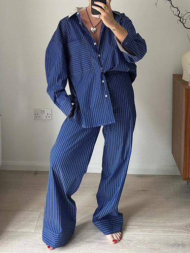 Pouilles boutonnées à manches longues en vrac à joint à joint à joint à joint à joint boite à rayures + pantalon pantalon inférieur