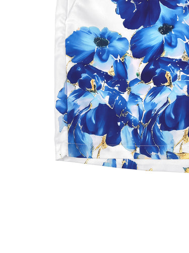 Loose Wide Leg Flower Print Pockets Shorts Bottoms