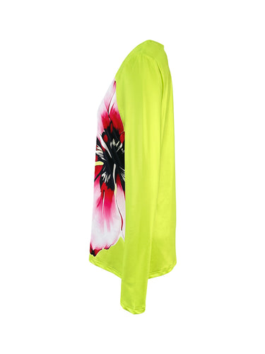 T-shirts met lange mouwen, contrasterende kleuren en bloemenprint, split-joint, T-shirts met ronde hals