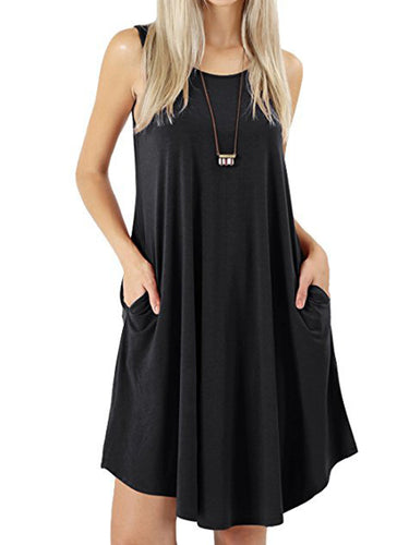 1511247 Loose Pockets Sleeveless Solid Color Spaghetti-Neck Mini Dresses