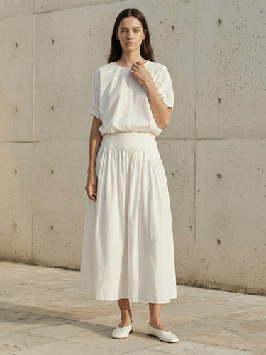 1757768 High Waisted Loose Asymmetric Pleated Solid Color Split-Joint Skirts Bottoms