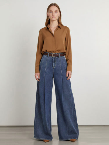 Elasticated Waist High Waisted Belted Pleated Pockets Solid Color Split-Joint Pants