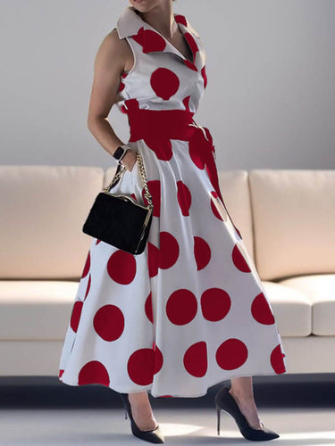 A-Line Sleeveless Polka-Dot Split-Joint Tied Waist Lapel Maxi Dresses Uoozee official A-Line Sleeveless Polka-Dot Split-Joint Tied Waist Lapel Maxi Dresses Uoozee official