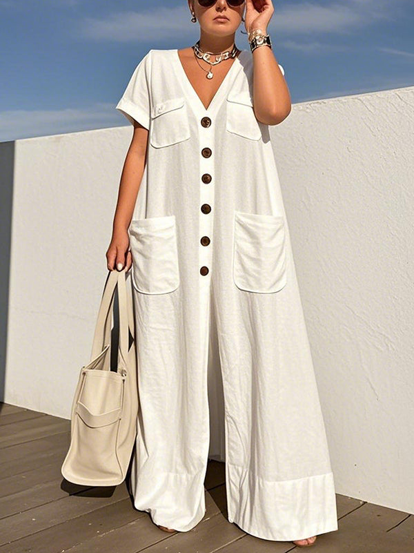 Witte wijde jumpsuit met V-hals als alternatief voor een jurk