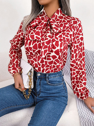 Manga obispo manga larga elasticidad con adorno de arco Blousas simuladas blusas camisas