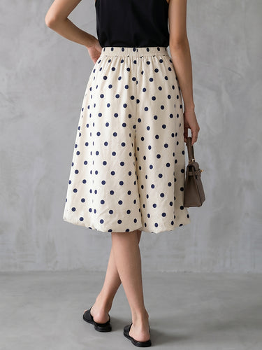 1776305 High Waisted Loose Contrast Color Elasticity Pleated Polka Dot Cropped Trousers