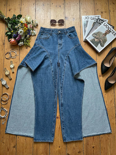 1736067 High Waisted Irregularity Solid Color Split-Joint Split-Side Pants