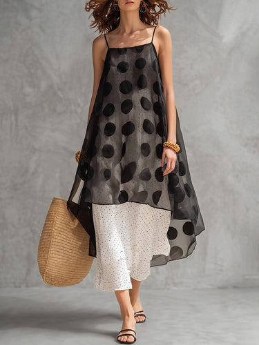 BLACK Polka Dot Spaghetti Strap Midi Slip Dress – Uoozee official BLACK Polka Dot Spaghetti Strap Midi Slip Dress – Uoozee official