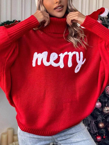 1732380 Long Sleeves Loose Contrast Color Printed Split-Joint High Neck Sweater Tops