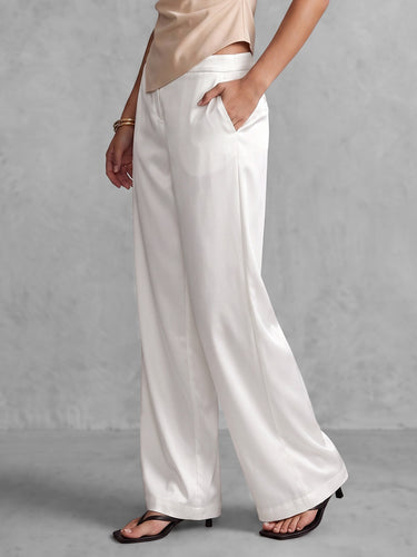 1786045 High Waisted Loose Pockets Solid Color Zipper Pants Trousers