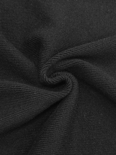 Irregularity Long Sleeves Abstract Printed Asymmetric Contrast Color Ribs Split-Joint Round-Neck Sweater Tops