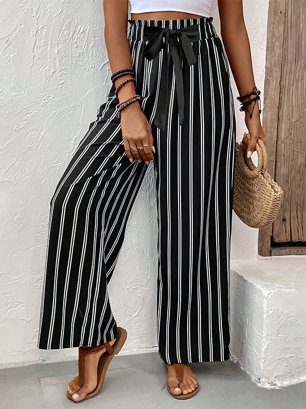 Striped Lace-up Loose Trousers Pants main image 1