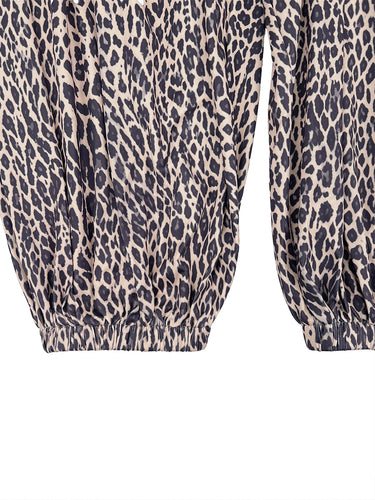 Hoog getailleerde losse contrasterende kleur luipaard geplooide zakken Split-joint ritssluiting Enkelbandjes met capuchon Jumpsuits