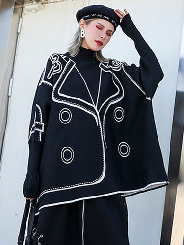 Tops di maglione ad alto contenuto di maniche lunghe casual jacquard
