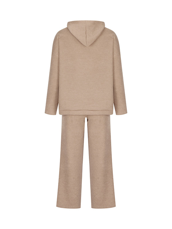Solid Knit Long Sleeve Loose Hooded Sweater