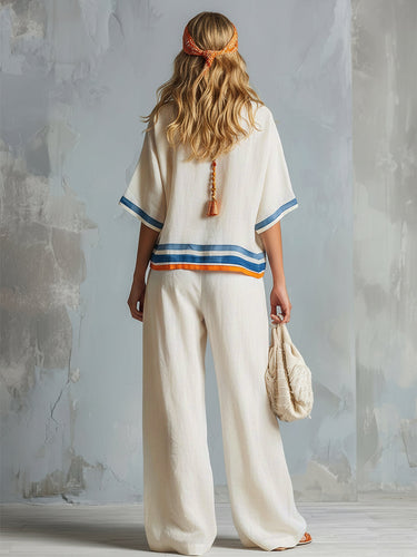 Losse blouses met driekwartmouwen, strepen en ronde hals.&Shirts Tops