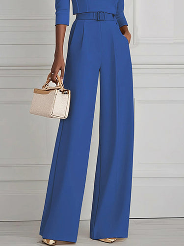 High Waisted Straight Leg Pleated Solid Color Split-Joint Pants Trousers