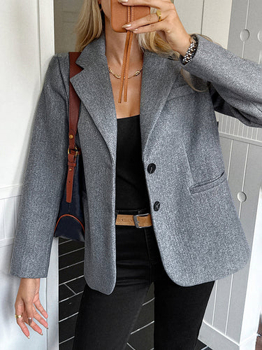 1730598 Long Sleeves Buttoned Pockets Solid Color Notched Collar Suit Outerwear