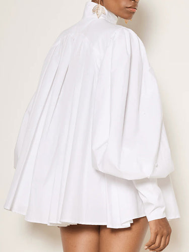 1678684 Loose Over Size Buttoned Solid Color High Neck Blouses&Shirts Tops