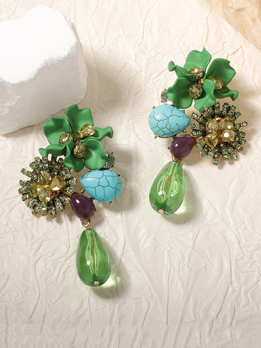 1715217 Flower Shape Geometric Water Drop Earrings Accessories