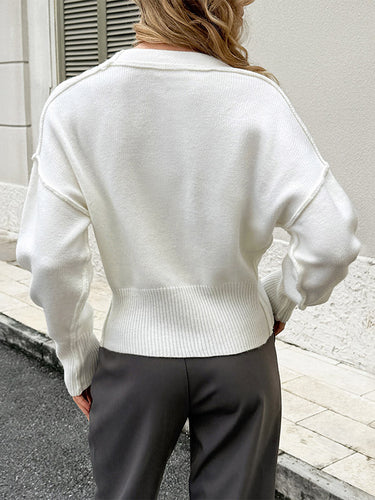 1719278 Long Sleeves Skinny Buttoned Ribs Solid Color Collarless Cardigan Tops