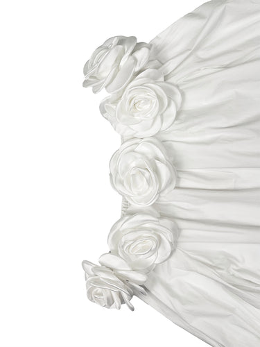 Half Sleeves Loose Pockets Solid Color Three-Dimensional Flower Off-The-Shoulder Mini Dresses