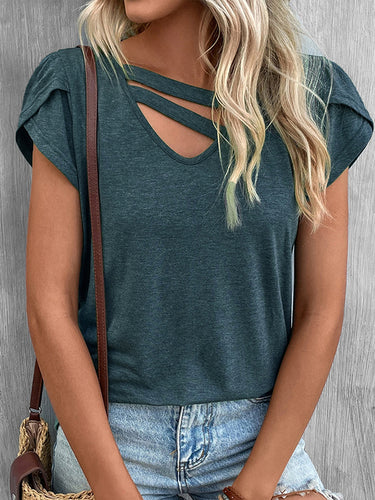 Maniche corte sciolte toppe t-shirt con scollo a V Solido
