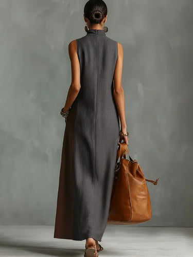 Loose Sleeveless Asymmetric Contrast Color Pockets Split-Joint Mock Ne Uoozee official Loose Sleeveless Asymmetric Contrast Color Pockets Split-Joint Mock Ne Uoozee official