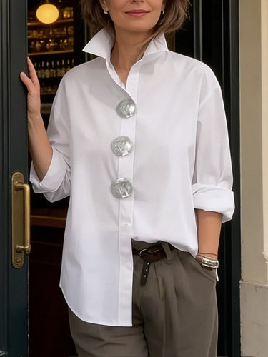 Blouses met lange mouwen, losse pasvorm, knoopsluiting en reverskraag in effen kleur&Shirts Tops