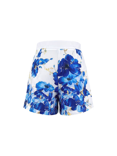Loose Wide Leg Flower Print Pockets Shorts Bottoms
