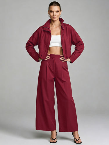 Zipper Solid Color Loose Long Sleeves Stand Collar Outerwear