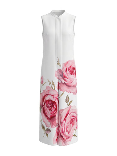 Combinaisons taille haute amples à imprimé floral avec poches plissées et col rond