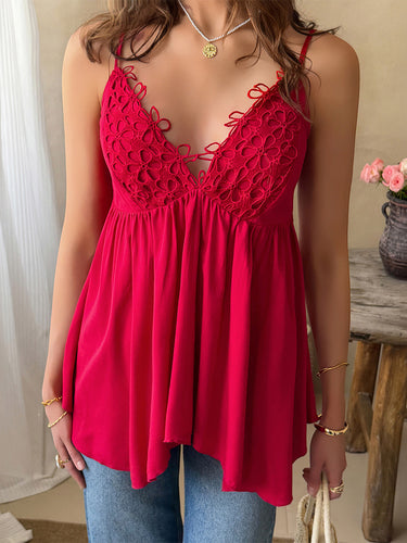1772977 Losse mouwloze jacquard geplooide effen tanktop met spaghettihals