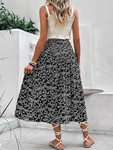 1768524 A-Line High Waisted Contrast Color Flower Print Skirts Bottoms