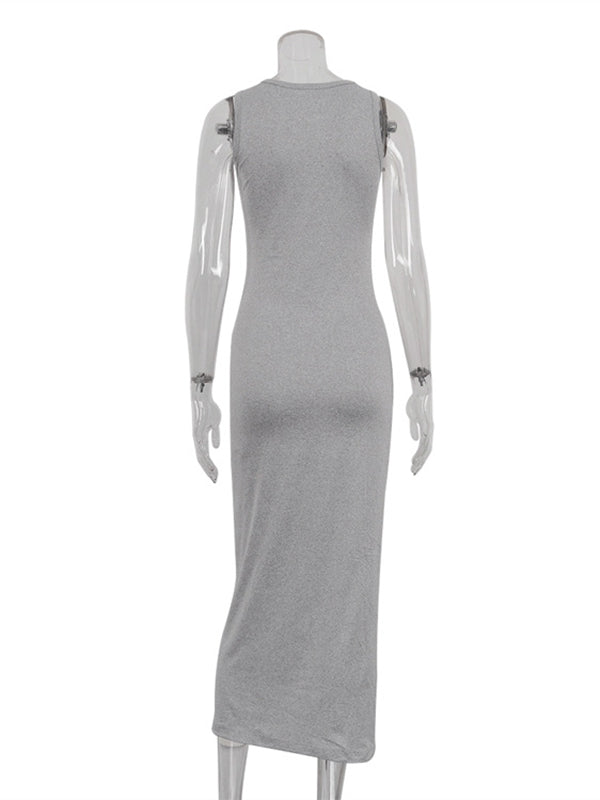 Long Sleeves Solid Color Round-Neck Inner Dress + Bodycon Outerwear Tw ...