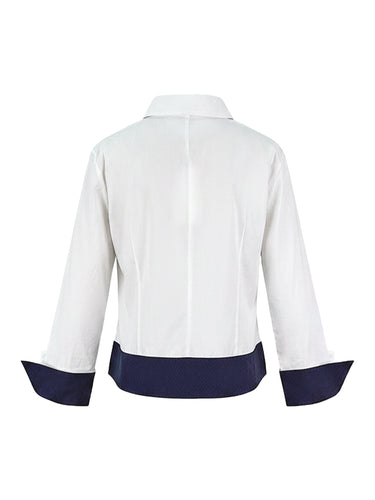 Long Sleeves Buttoned Contrast Color Split-Joint Lapel Blouses&Shirts Tops