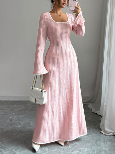 A-Line Bodycon Ribbed Knit Split-Joint Square-Neck Maxi Dresses – Uoozee official