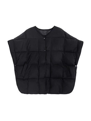 1720742 Batwing Sleeves Half Sleeves Buttoned Solid Color Round-Neck Padded Vest