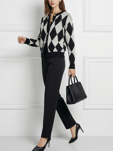 1729690 Long Sleeves Buttoned Plaid Round-Neck Cardigan Tops