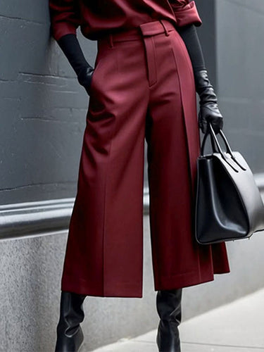 Loose Ninth Pants Solid Color Zipper Casual Pants Bottoms Trousers