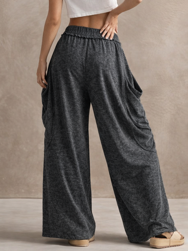 1778399 High Waisted Loose Elasticity Pockets Printed Split-Joint Pants Trousers
