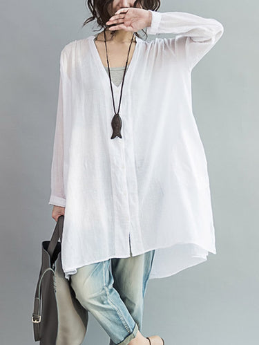 Topas originales de blusa de cuello en V sólido de protección solar