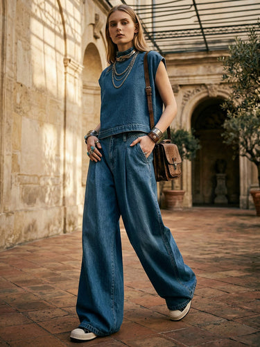 1757265 Loose Sleeveless Asymmetric Solid Color Split-Joint Zipper Mock Neck Blouses&Shirts Tops