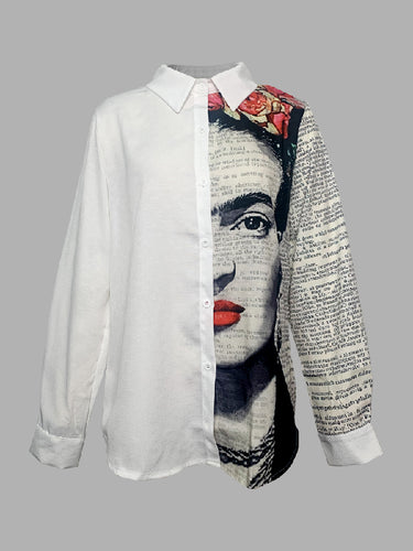 Elegante top a maniche lunghe con maniche lunghe stampicate asimmetriche