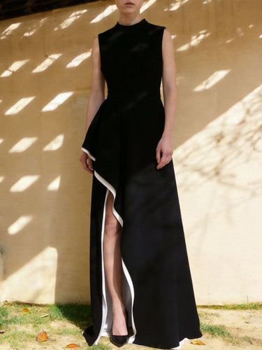 long black skinny dress Halter Black Prom Dress With Slit Slim Formal Occasion Evening Dress