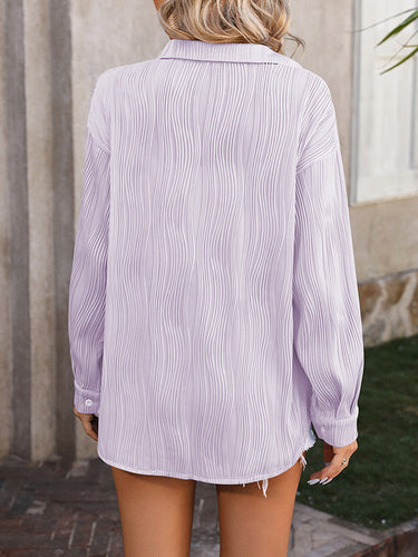 1442291 Long Sleeves Buttoned Jacquard Pleated Solid Color Blouses&Shirts Tops