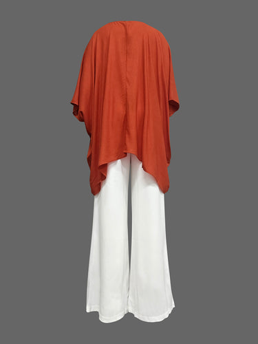 1652696 Batwing Sleeves Half Sleeves Solid Color Top + Contrast Color Wide Leg Pants Two Pieces Set