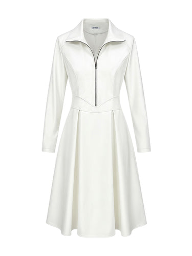 Long Sleeves Skinny Soft Zipper Lapel Midi Dresses